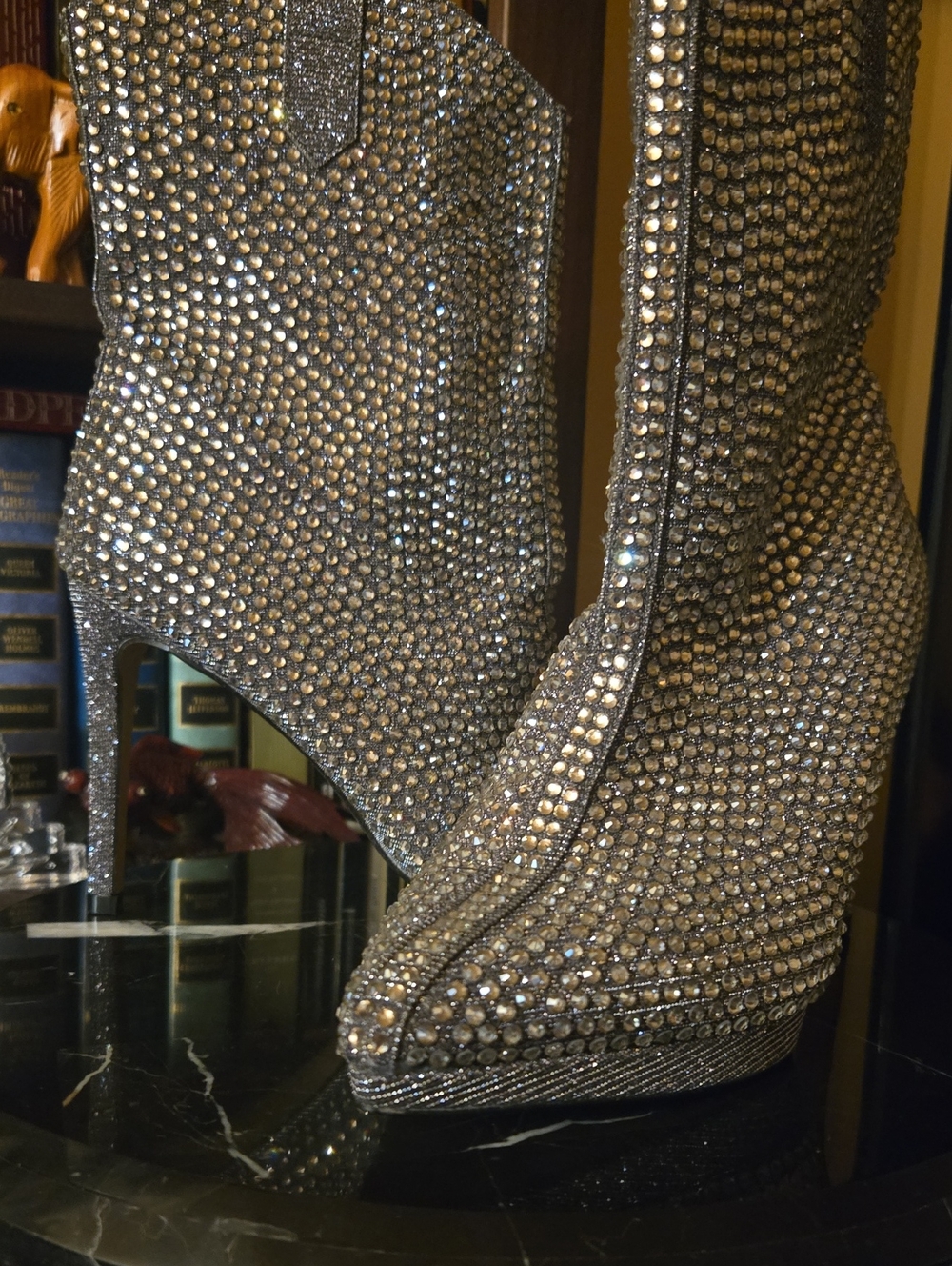 Crystal Embellished Western Ankle Boots - Silver